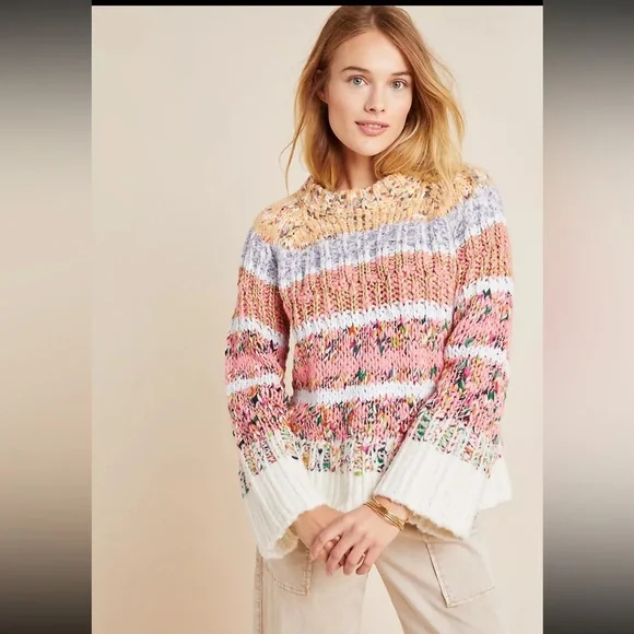 Anthropologie Kahlo Chunky Striped Jumper Sweater Alpaca Wool Blend Size Medium - Picture 1 of 11